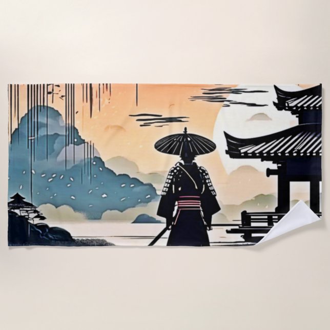 Serviette De Plage Coucher de soleil de Samurai : Voyage réfléchi (Devant)