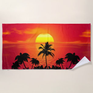 Serviette De Plage Coucher de soleil et palmiers