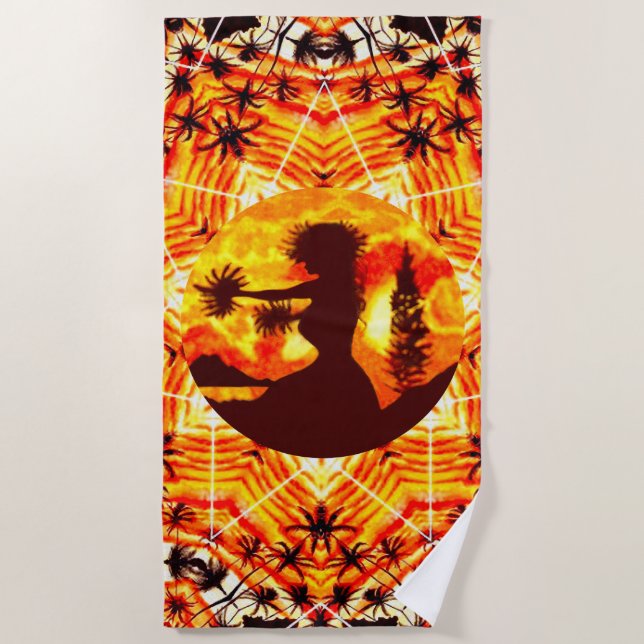 Serviette De Plage Coucher de soleil hawaïen Hula Palms (Devant)