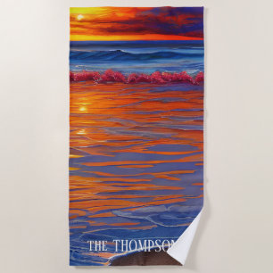 Serviette De Plage Coucher de soleil océan avec nom personnalisé