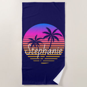 Serviette De Plage Coucher de soleil rétro personnalisé