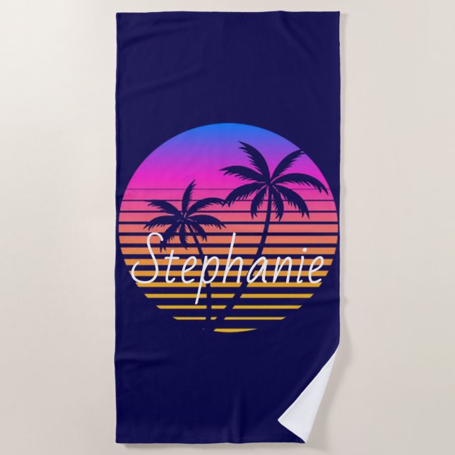 Serviette De Plage Coucher de soleil rétro personnalisé  (Devant)