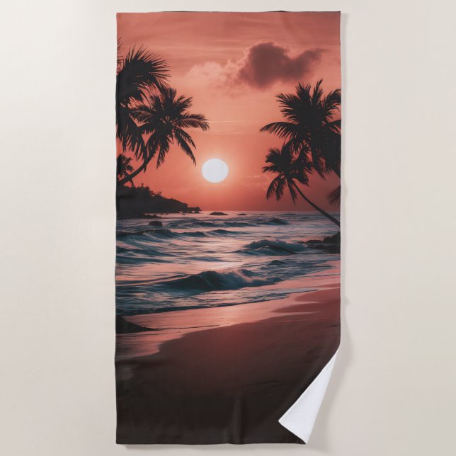 Serviette De Plage coucher de soleil sur la plage côtière (Devant)