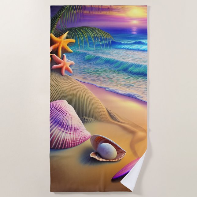 Serviette De Plage Coucher de soleil sur la plage de l'Imaginaire tro (Devant)