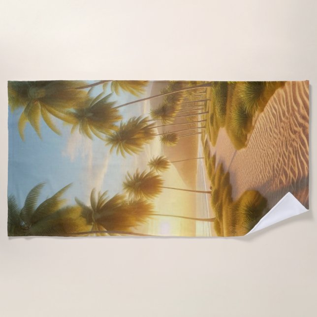 Serviette De Plage coucher de soleil sur la plage des Caraïbes/tropic (Devant)