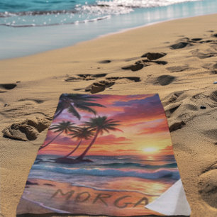 Serviette De Plage Coucher de soleil sur la plage tropicale personnal