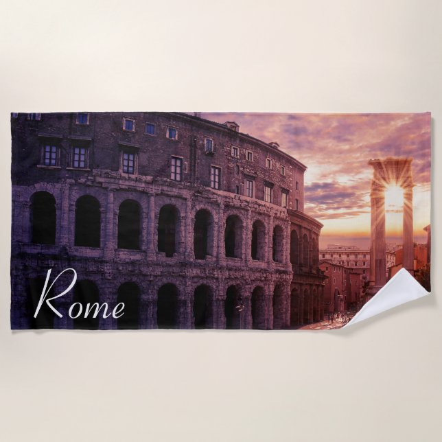 Serviette De Plage Coucher de soleil sur le Colisée de Rome à Rome (Devant)