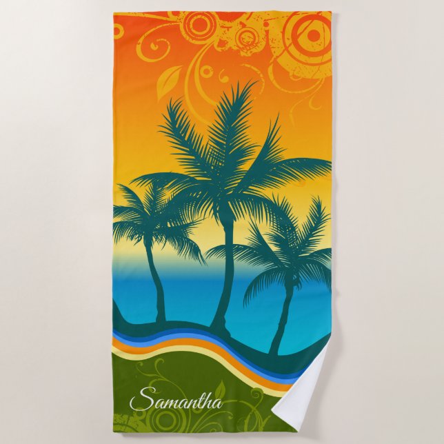 Serviette de plage Coucher de soleil sur une plage (Devant)