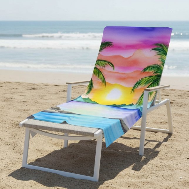 Serviette De Plage Coucher de soleil sur une plage tropicale insulair (Créateur téléchargé)