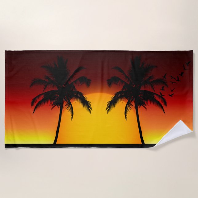 Serviette De Plage Coucher de soleil tropical avec palmiers (Devant)