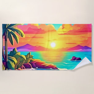 Serviette De Plage Coucher de soleil tropical : Ciel vif