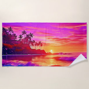 Serviette De Plage Coucher de soleil tropical : Plage d'art