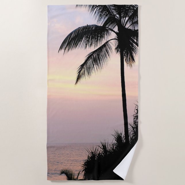 Serviette De Plage Coucher de soleil tropical sur la plage avec des p (Devant)