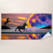 Coucher de soleil violet, licornes, Pleine lune su