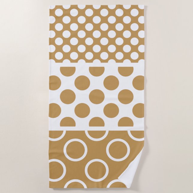 Serviette De Plage Couches de points Polka Brown et blanches modernes (Devant)