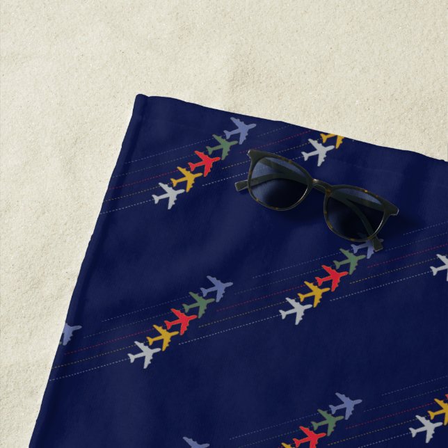 Serviette De Plage couleur avions motif bleu & cool (En situation)
