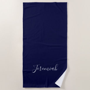 Serviette De Plage Couleur bleu marine Calligraphie moderne simple de