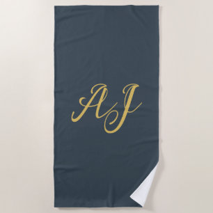 Serviette De Plage Couleur Or Charbon Monogramme Initial Professionne