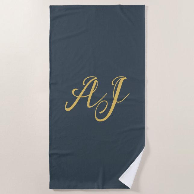 Serviette De Plage Couleur Or Charbon Monogramme Initial Professionne (Devant)