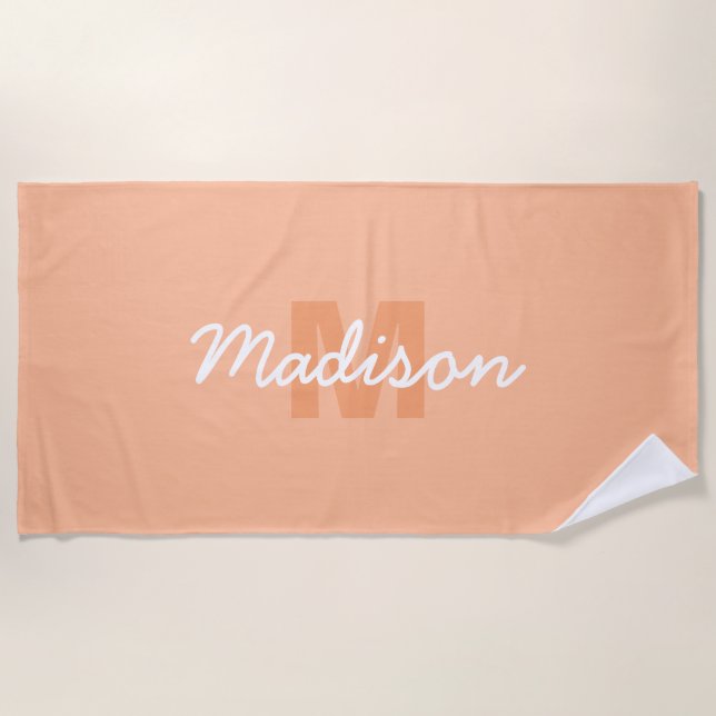 Serviette De Plage Couleur pêche pastel cool avec nom de monogramme p (Devant)