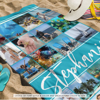 Serviette De Plage Couleur personnalisée 24 Photo Collage