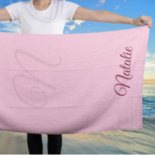 Serviette De Plage Couleur rose pastel monogrammée