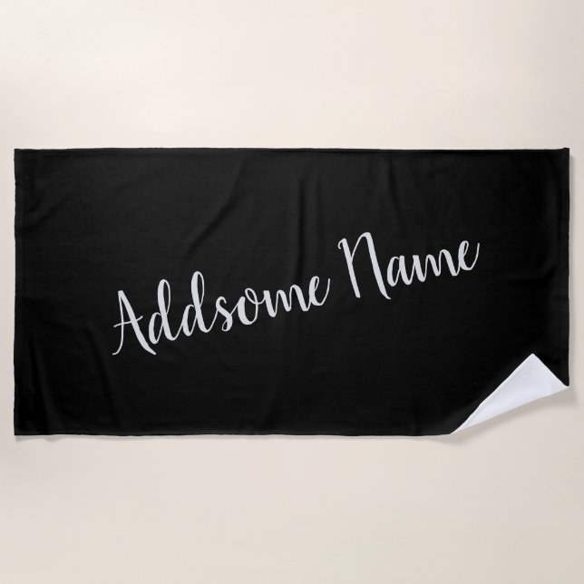 Serviette De Plage Couleur Solide Noir Noir Moderne (Devant)