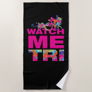 Serviette De Plage Couleurs Fraîches Triathlon Mots Motivation Noir