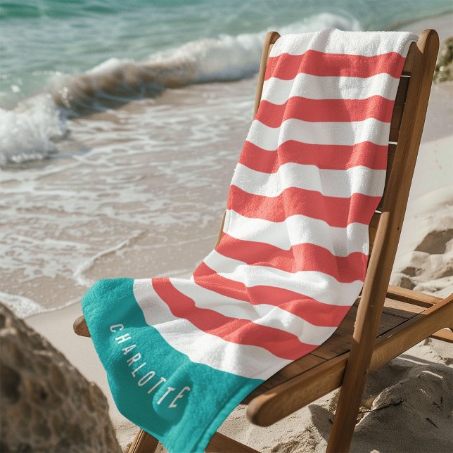 Serviette De Plage Couleurs modifiables avec bandes blanches Ajouter  (Créateur téléchargé)