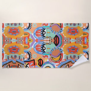 Serviette De Plage Couleurs, motifs et visages qui se chevauchent