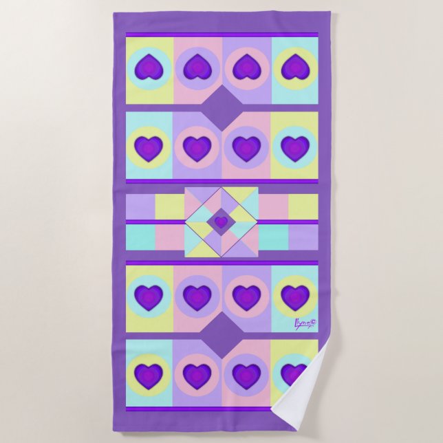Serviette De Plage Couleurs pastel & coeurs violets battre (Devant)
