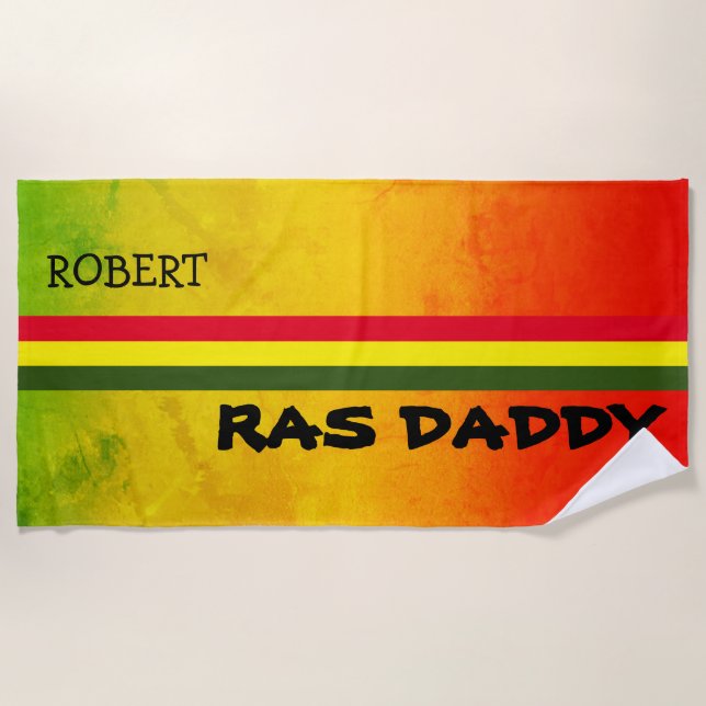 Serviette De Plage Couleurs Rasta Tropicales sur Grunge avec NOM en N (Devant)