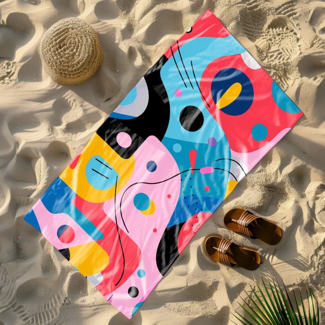 Serviette De Plage Couleurs vives formes fantaisistes géométrie moder (Créateur téléchargé)