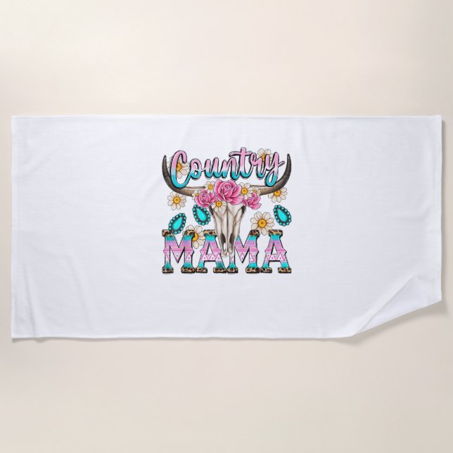 Serviette De Plage Country Mama Retro Super Vache Crâne Pays Rodéo (Devant)