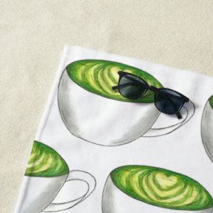 Serviette De Plage Coupe de latte de thé vert Matcha de thé Cuppa