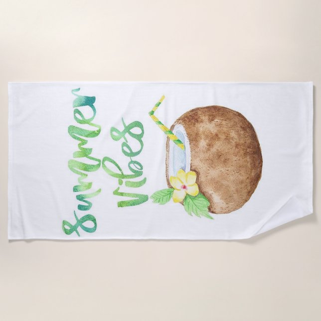 Serviette De Plage Coupe d'été Vibes de coco (Devant)