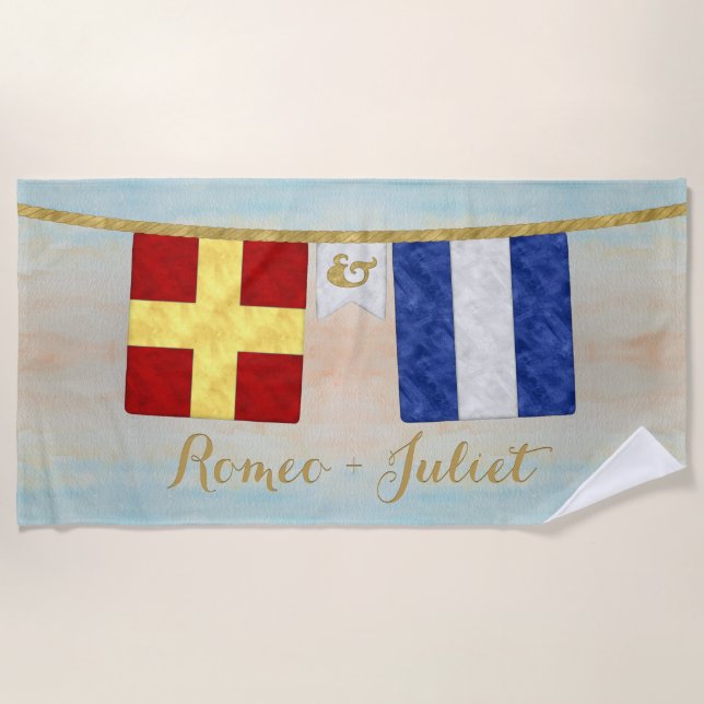 Serviette De Plage Couples d'aquarelle Monogramme Signal maritime Dra (Devant)