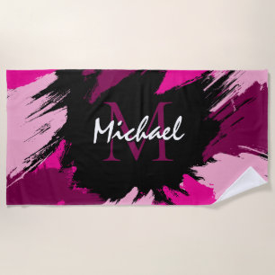 Serviette De Plage Coups de pinceau nuances de rose chaud nom avec mo