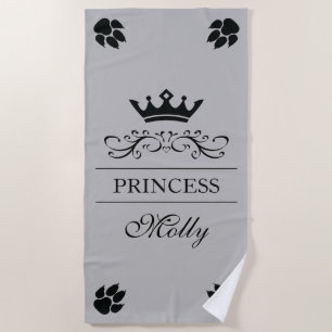 Serviette De Plage Couronne de princesse noire et pattes de chien ave