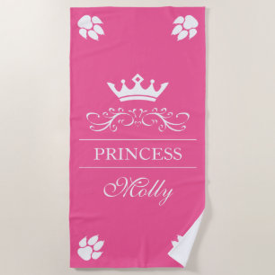 Serviette De Plage Couronne de princesse rose et blanche & pattes de