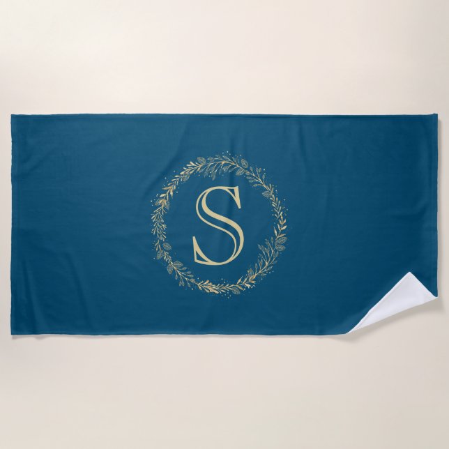 Serviette De Plage Couronne d'or personnalisée Monogramme (Devant)