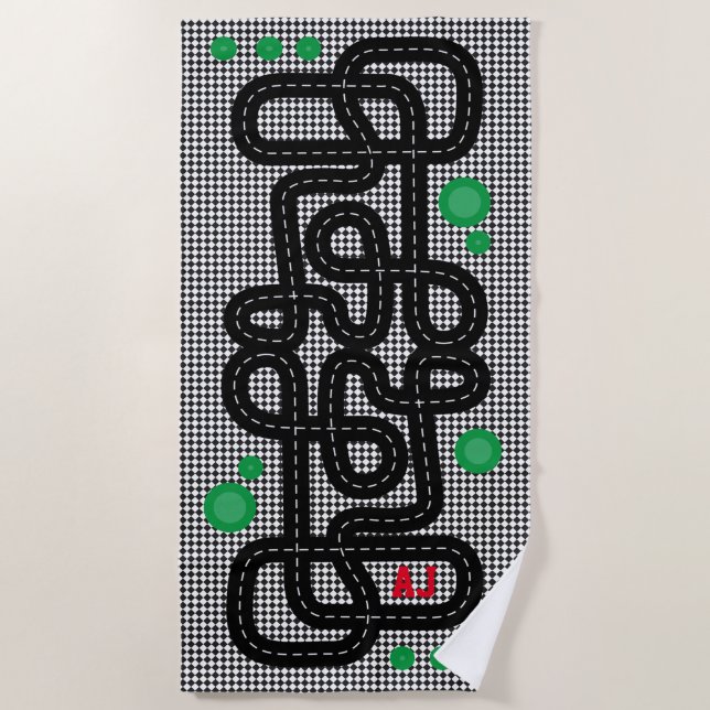 Serviette De Plage Course Piste Enfants Playmat Voitures Camions Nom  (Devant)