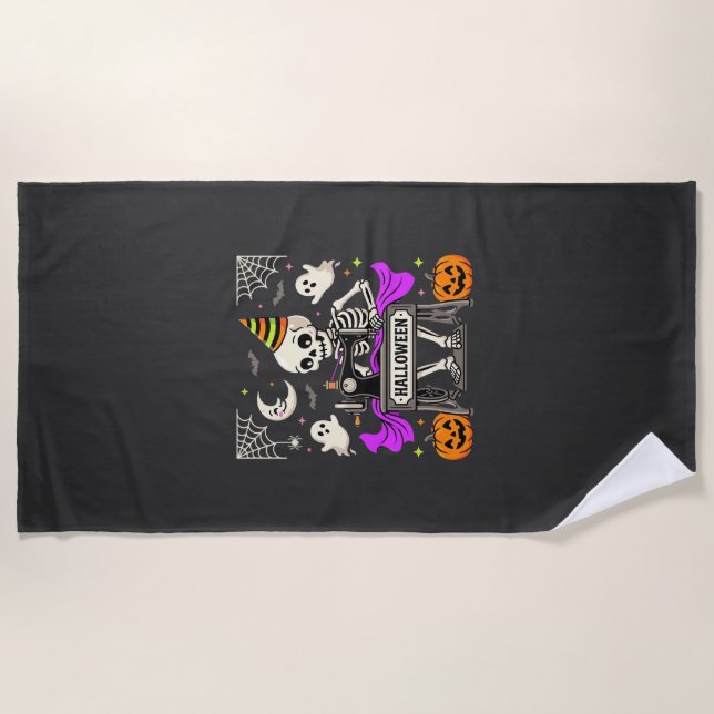Serviette De Plage Couture de squelette d'Halloween Citrouille fantôm (Devant)
