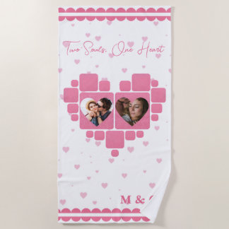Serviette De Plage Couverture photo cœur avec photos et monogramme pe