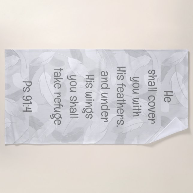 Serviette De Plage Couvrez-Vous Avec Ses Plumes Bible Citation Ps 91: (Devant)