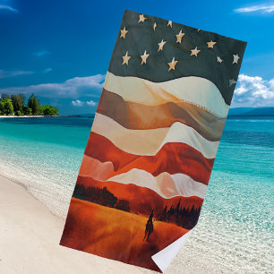 Serviette De Plage Cowboy à cheval vers les États-Unis Drapeau étoile