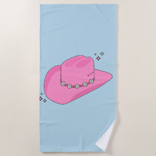 Serviette De Plage Cowboy Casquette Preppy Rose Et Bleu