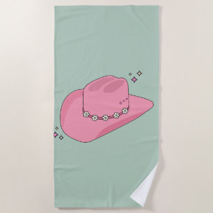 Serviette De Plage Cowboy Casquette Preppy Rose Et Vert