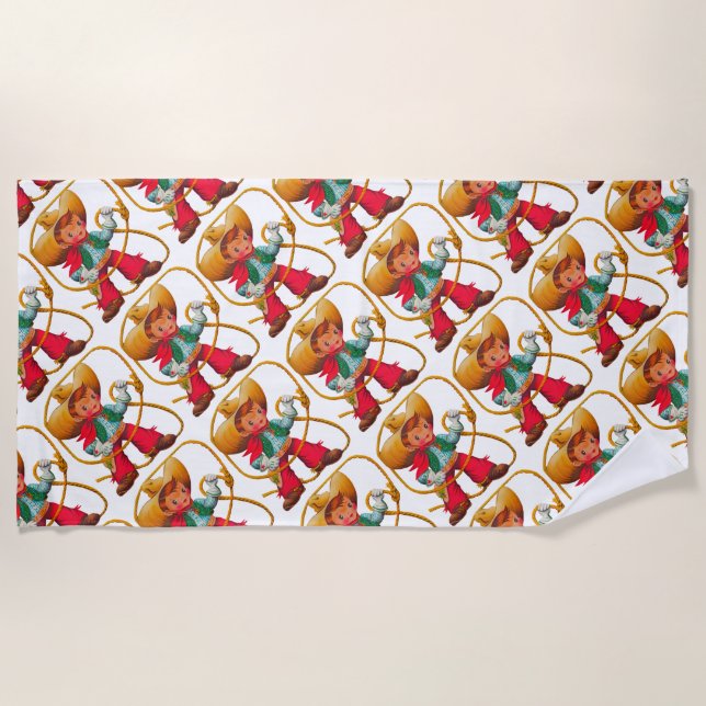 Serviette De Plage Cowboy Retro Boy Child Cute Western (Devant)