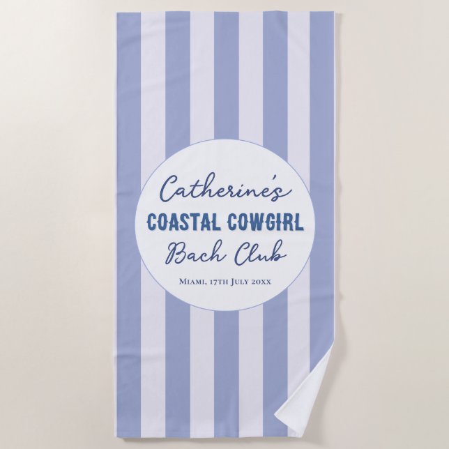 Serviette De Plage Cowgirl Côtière Club Bach Bleu Blanc Rayure (Devant)